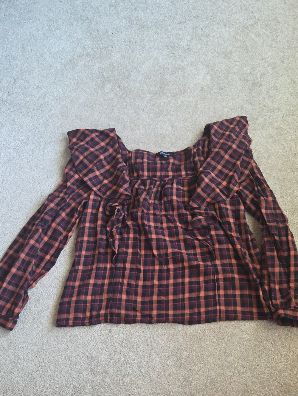 Madewell Plaid Ruffle Long-Sleeve Top